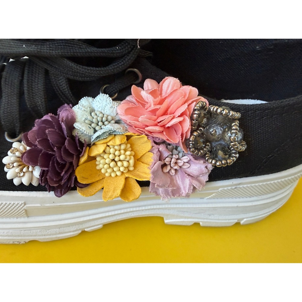 Pokemaoke Italy Black Canvas Platform Sneakers 3d Flowers Crystals Eu 37 View 3
